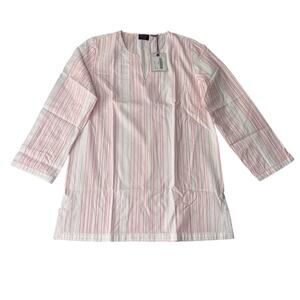 UNTUCKit Women’s Pink Pinstripe Cotton Tunic Top 3/4 Sleeve Sz 6